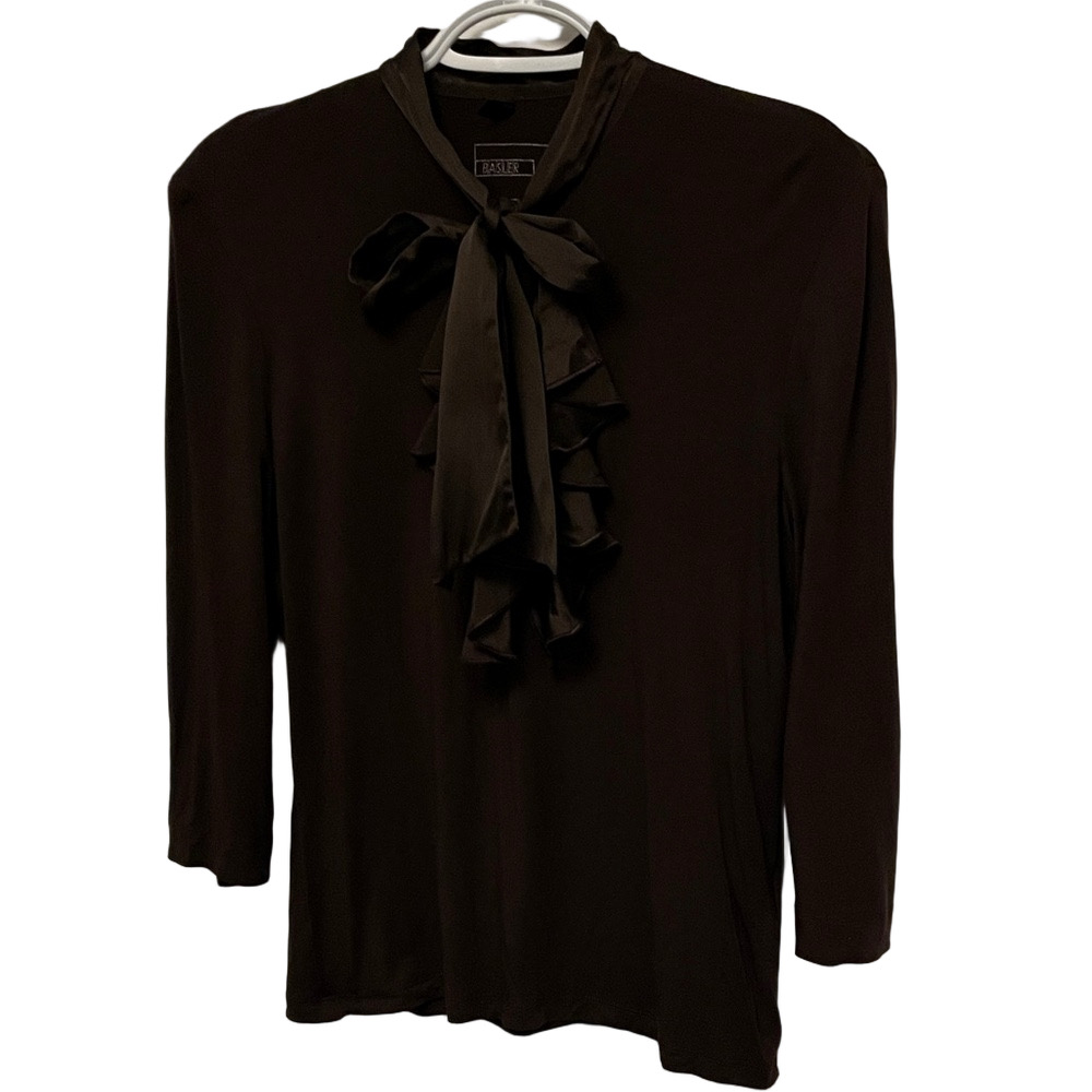 Basler Dark Brown Top With Tie and Ruffles Size 38